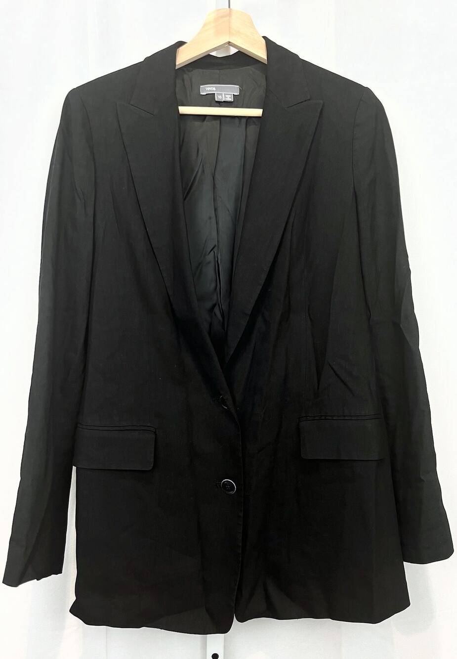 VINCE Womens Two Button Blazer Jacket Linen Viscose Lined Black Size 10
